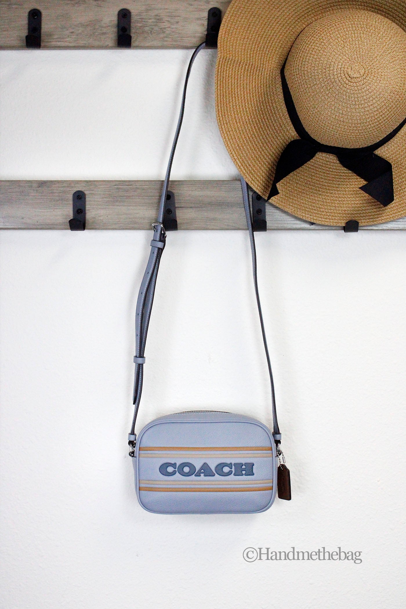 Coach Jamie Mini Grey Mist Logo Stripe Camera Crossbody Bag