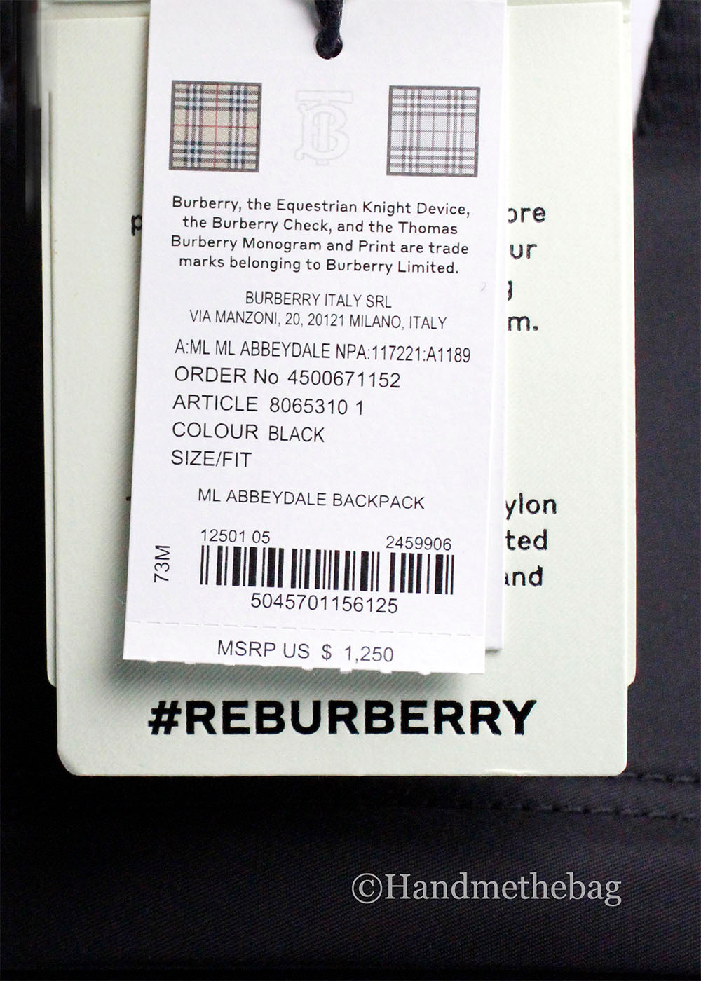 Burberry Abbeydale Stamp Branded Black Nylon Backpack