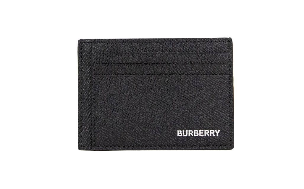 Burberry House Check Chase Black Grainy Leather Money Clip Card Case Wallet