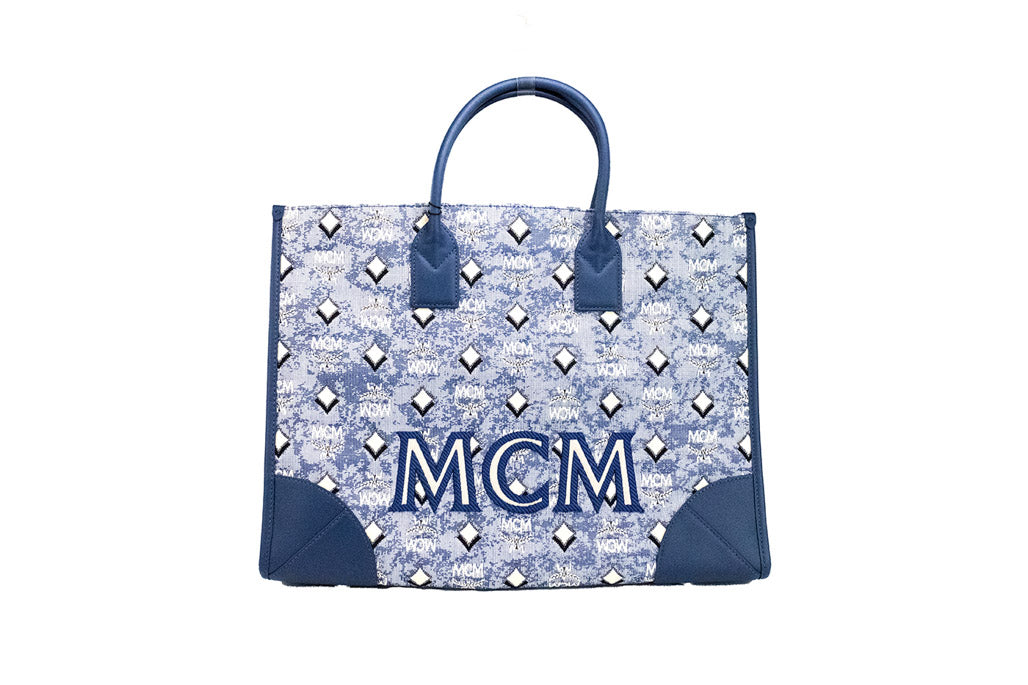 blue mcm tote bag