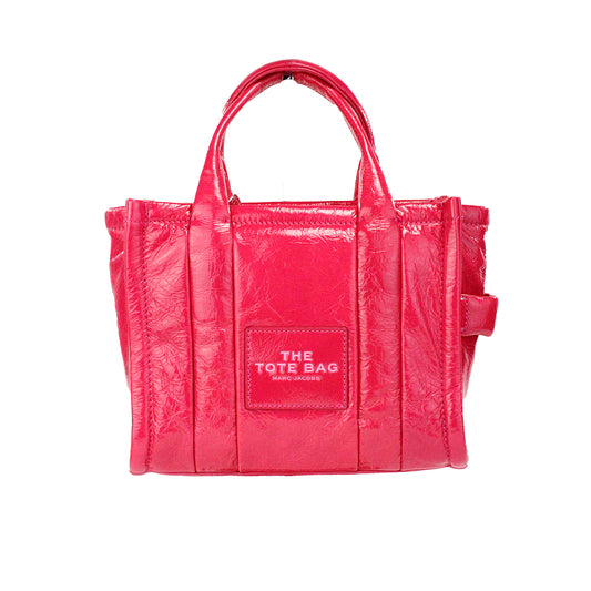 Marc Jacobs The Shiny Crinkle Mini Magenta Leather Tote