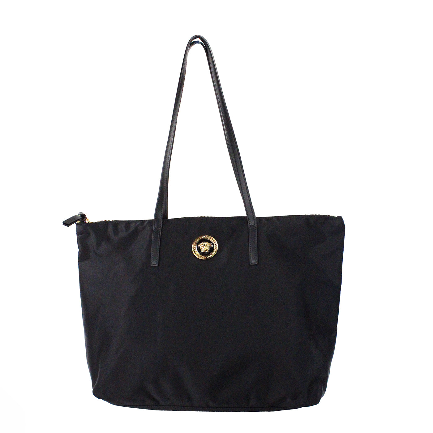 Versace Medium Black Nylon La Medusa Shoulder Tote Bag 