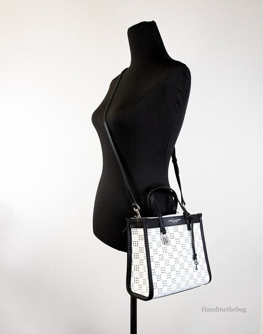 Marc Jacobs Mini Grind Cotton Perforated Leather Crossbody Tote Bag Purse