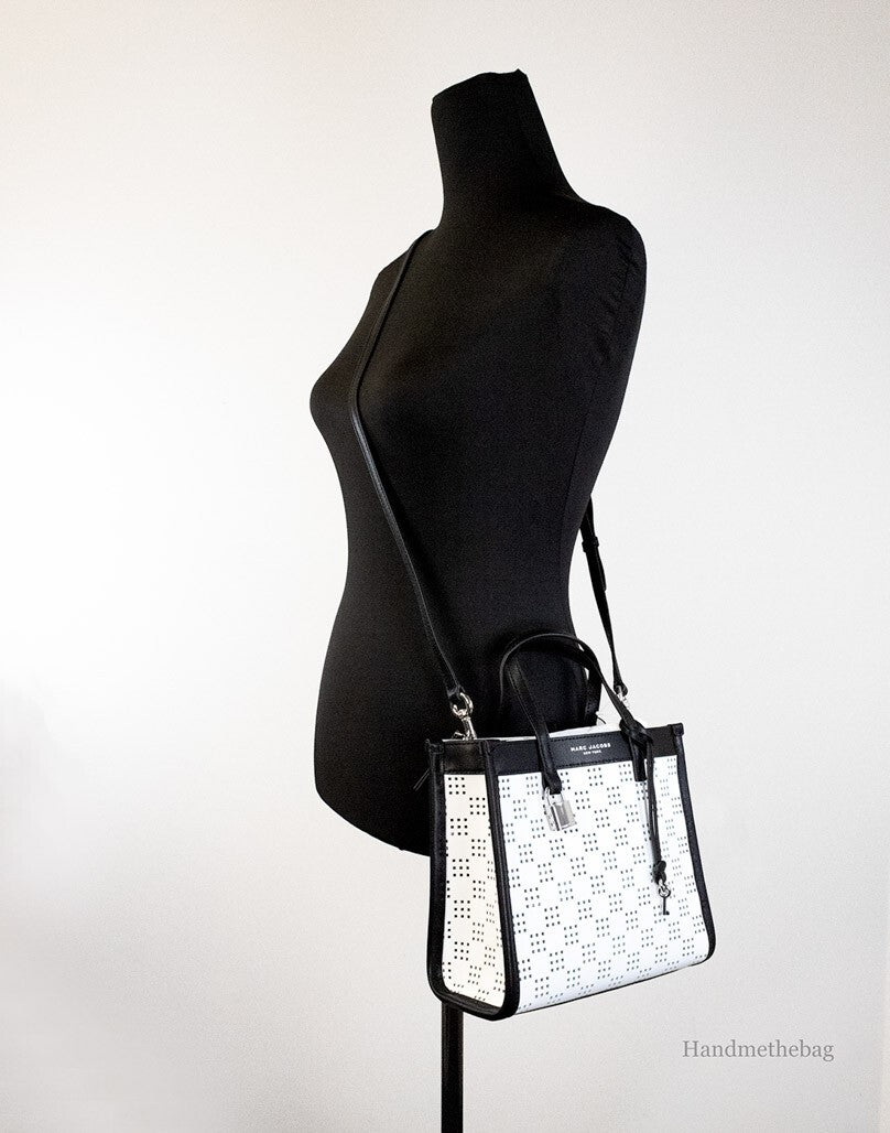 Marc Jacobs Mini Grind Cotton Perforated Leather Crossbody Tote Bag Purse