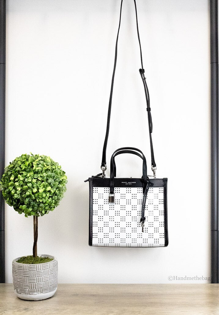 Marc Jacobs Mini Grind Cotton Perforated Leather Crossbody Tote Bag Purse