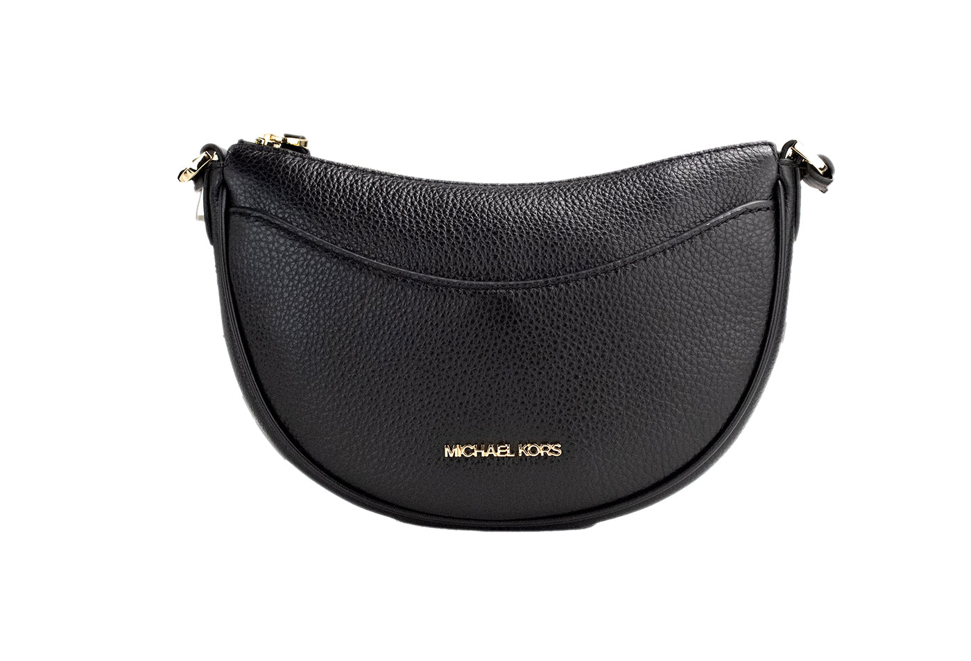 Michael Kors Dover Small Black Pebbled Leather Half Moon Crossbody Handbag
