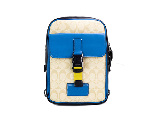 Coach (CH117) Khaki Blue Jay Coated Canvas Colorblock Track Pack Shoulder Bag