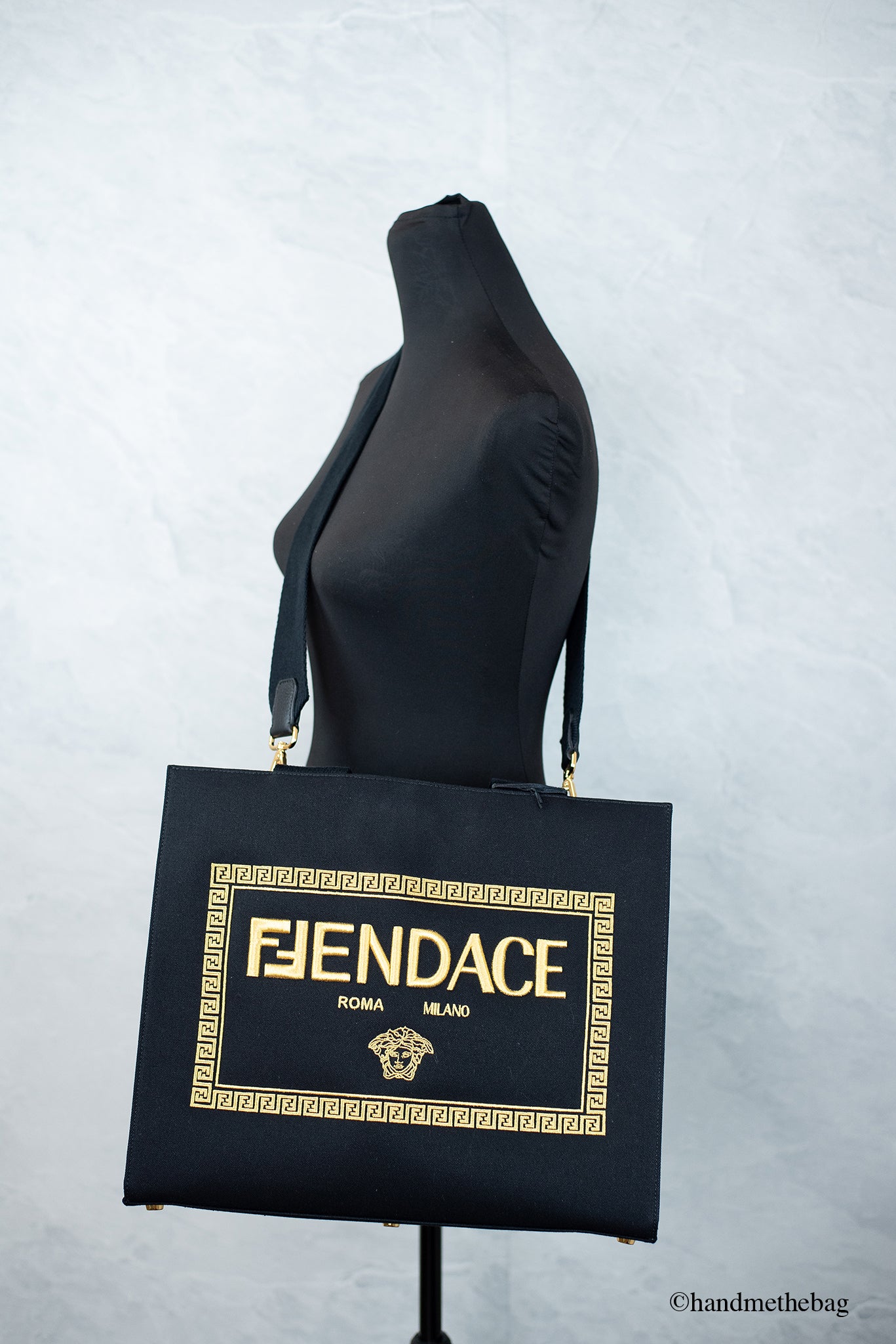 Fendi X Versace Fendace Medium Black Canvas Shopper Tote