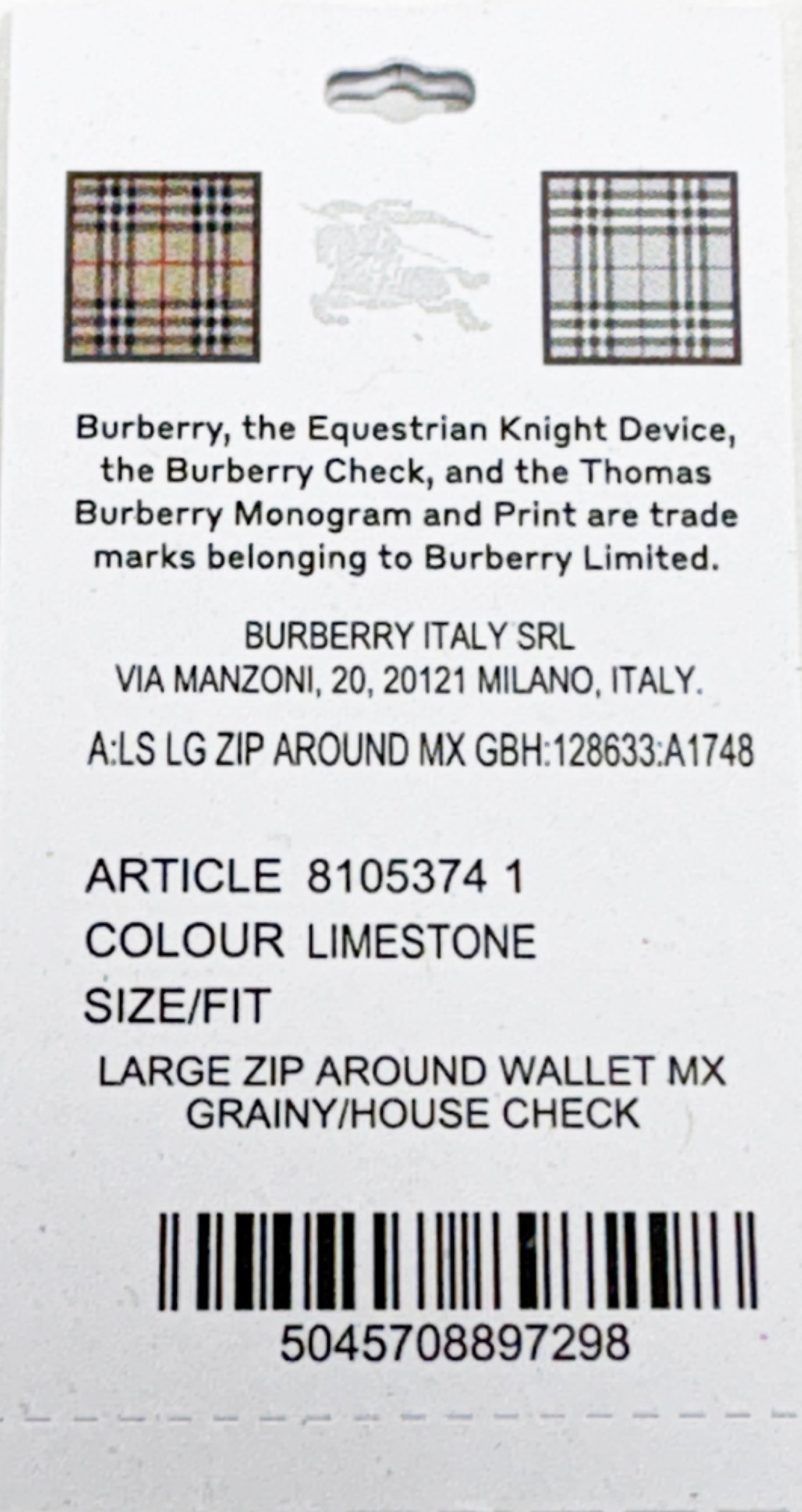 Burberry Check Large Zip Around Wallet