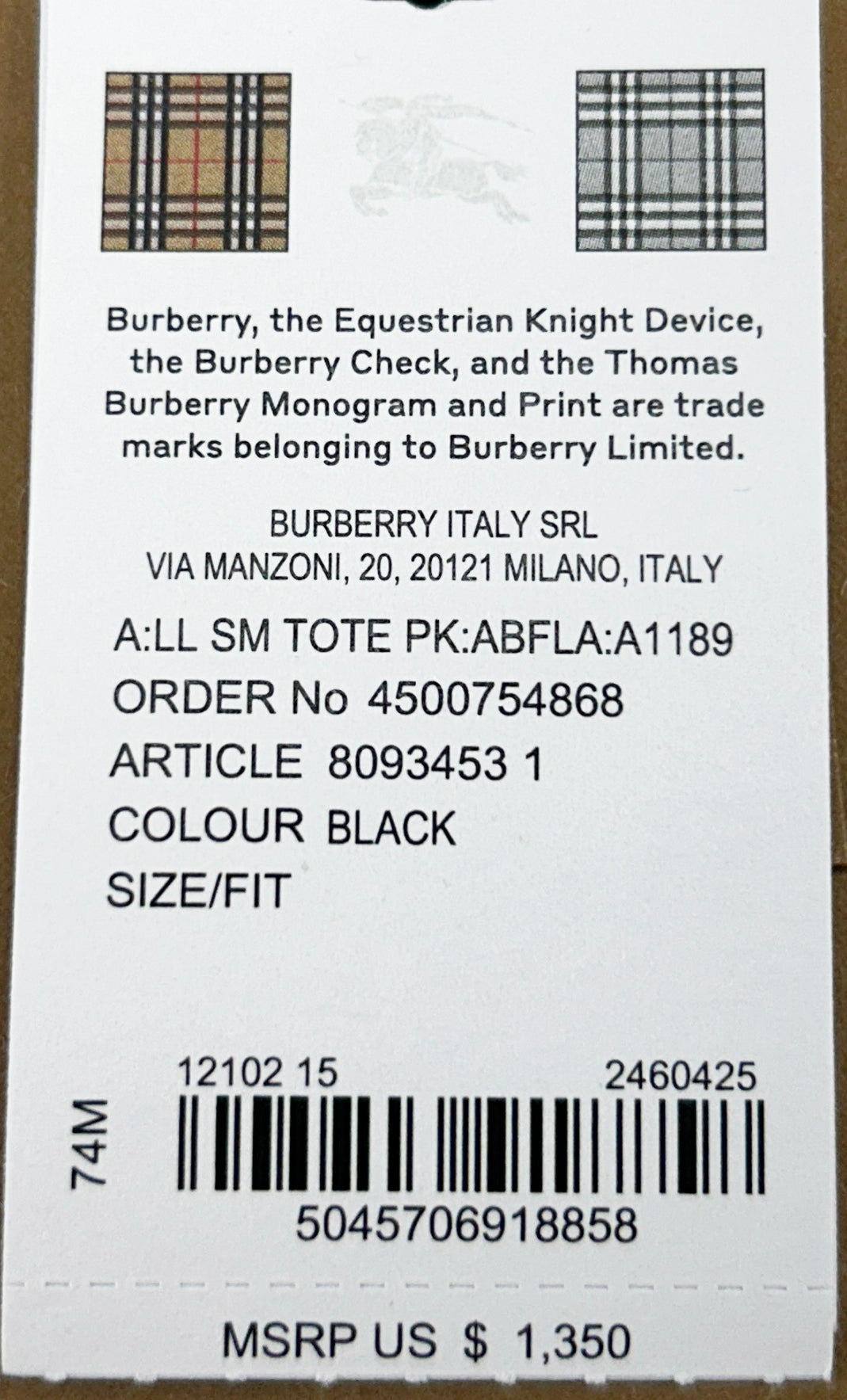 Burberry Small Pocket Tote Manzon Bag Purse