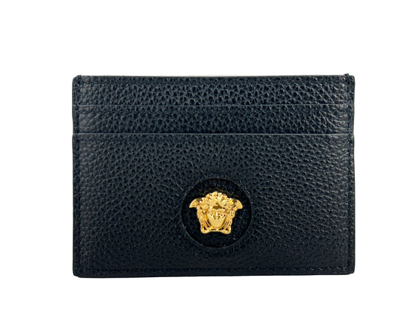 Versace Mini Medusa Black Leather Slim Card Case Wallet