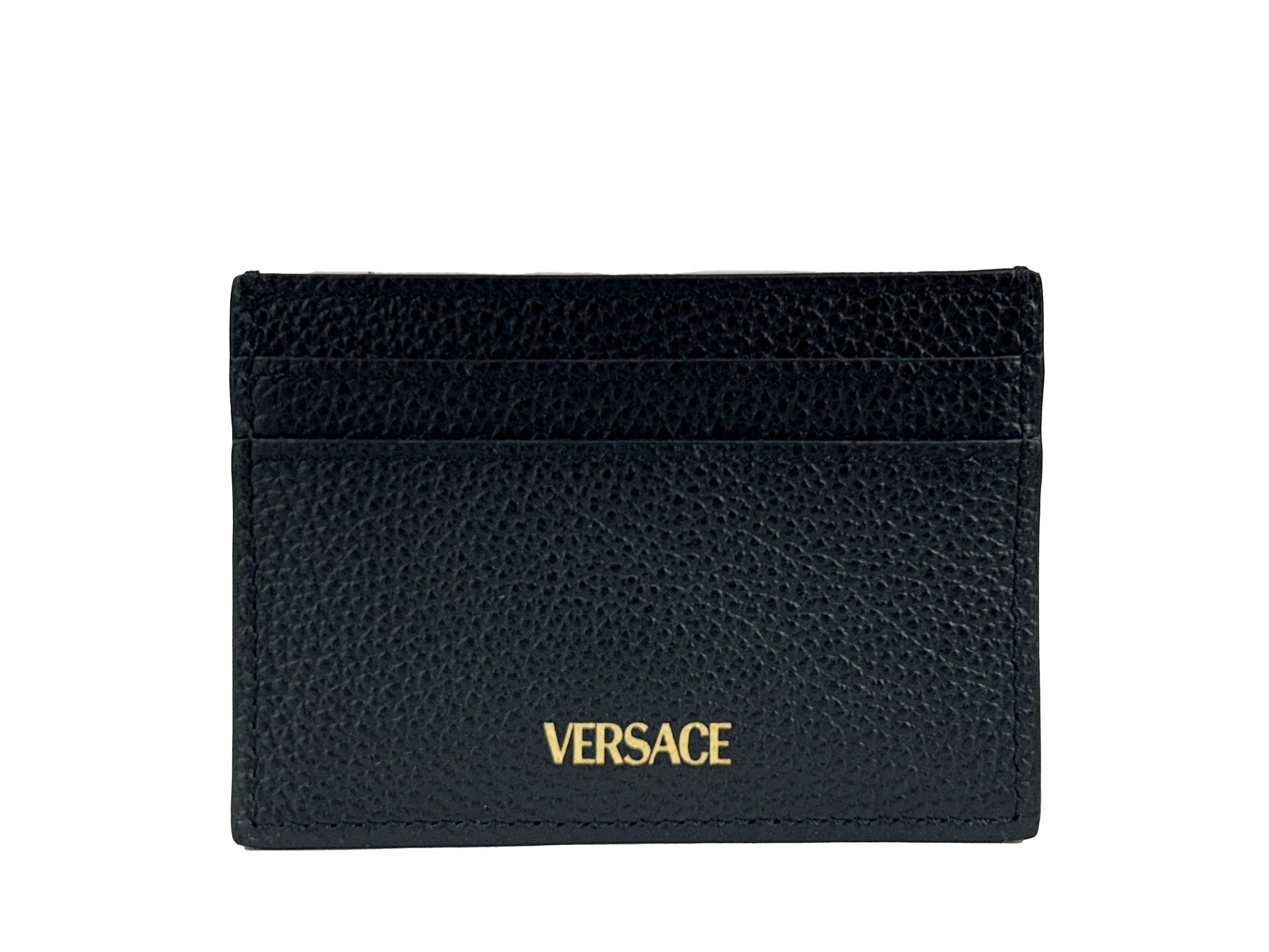 Versace Mini Medusa Black Leather Slim Card Case Wallet