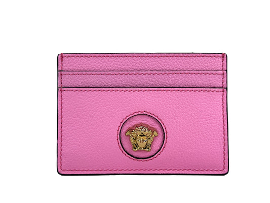 Versace Mini Medusa Pink Grainy Leather Slim Card Case Wallet