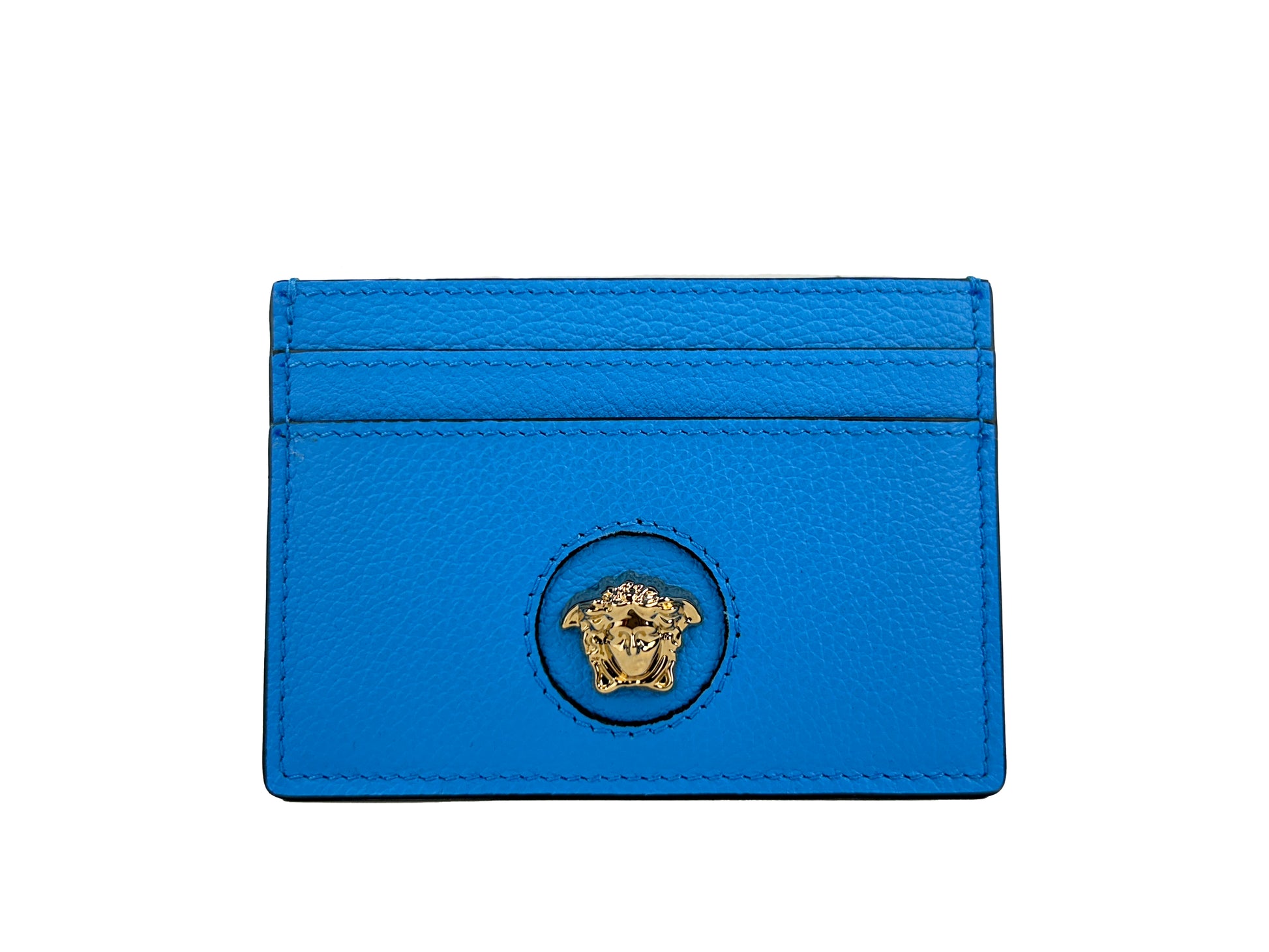Versace Mini Medusa Blue Leather Slim Card Case Wallet
