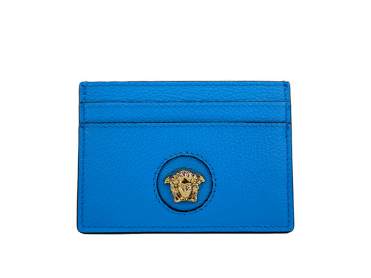 Versace Mini Medusa Blue Leather Slim Card Case Wallet