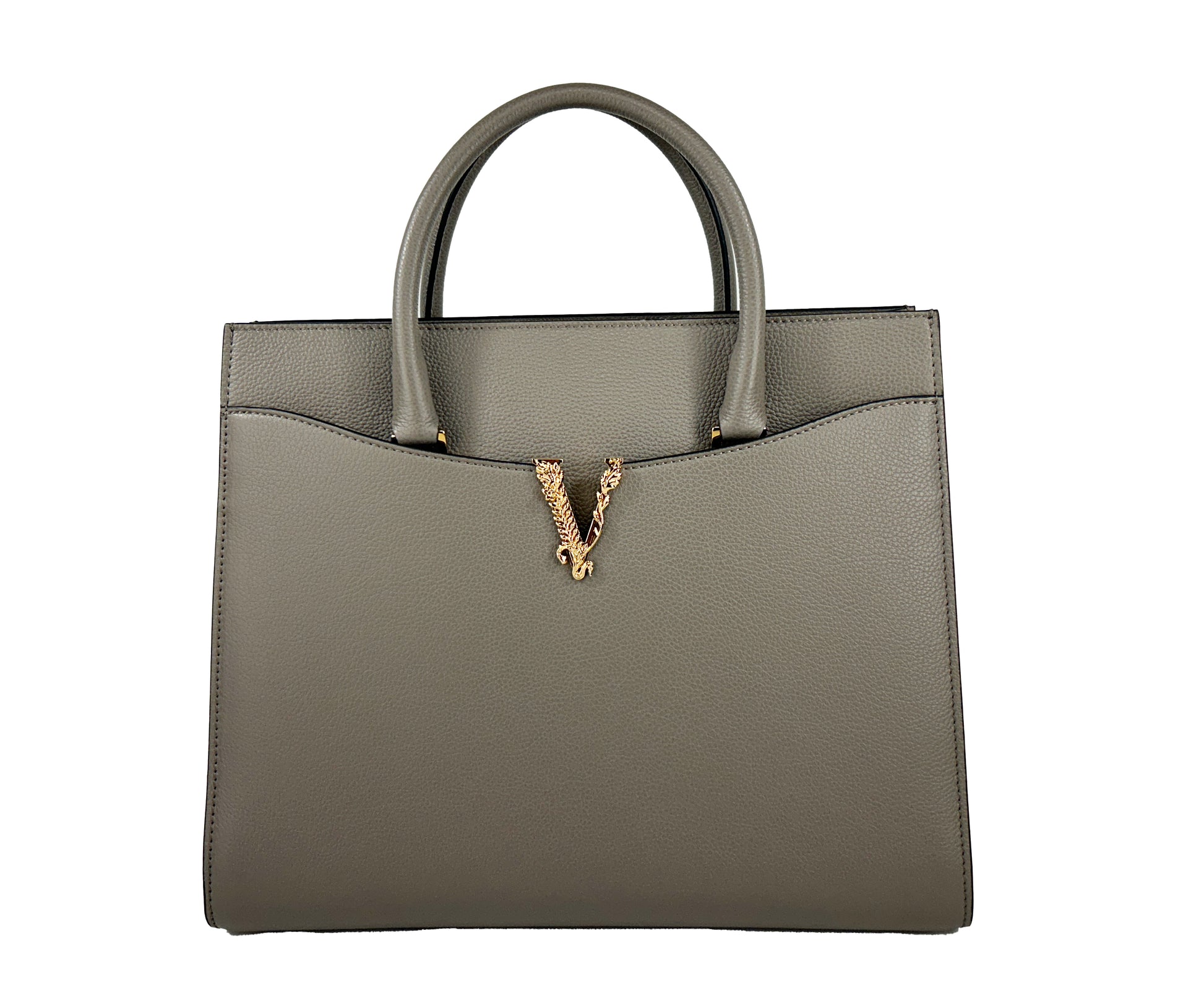 Versace Virtus Large Leather Top Handle Satchel Bag Tote