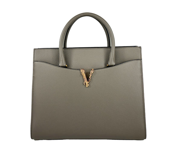 Versace Virtus Large Leather Top Handle Satchel Bag Tote