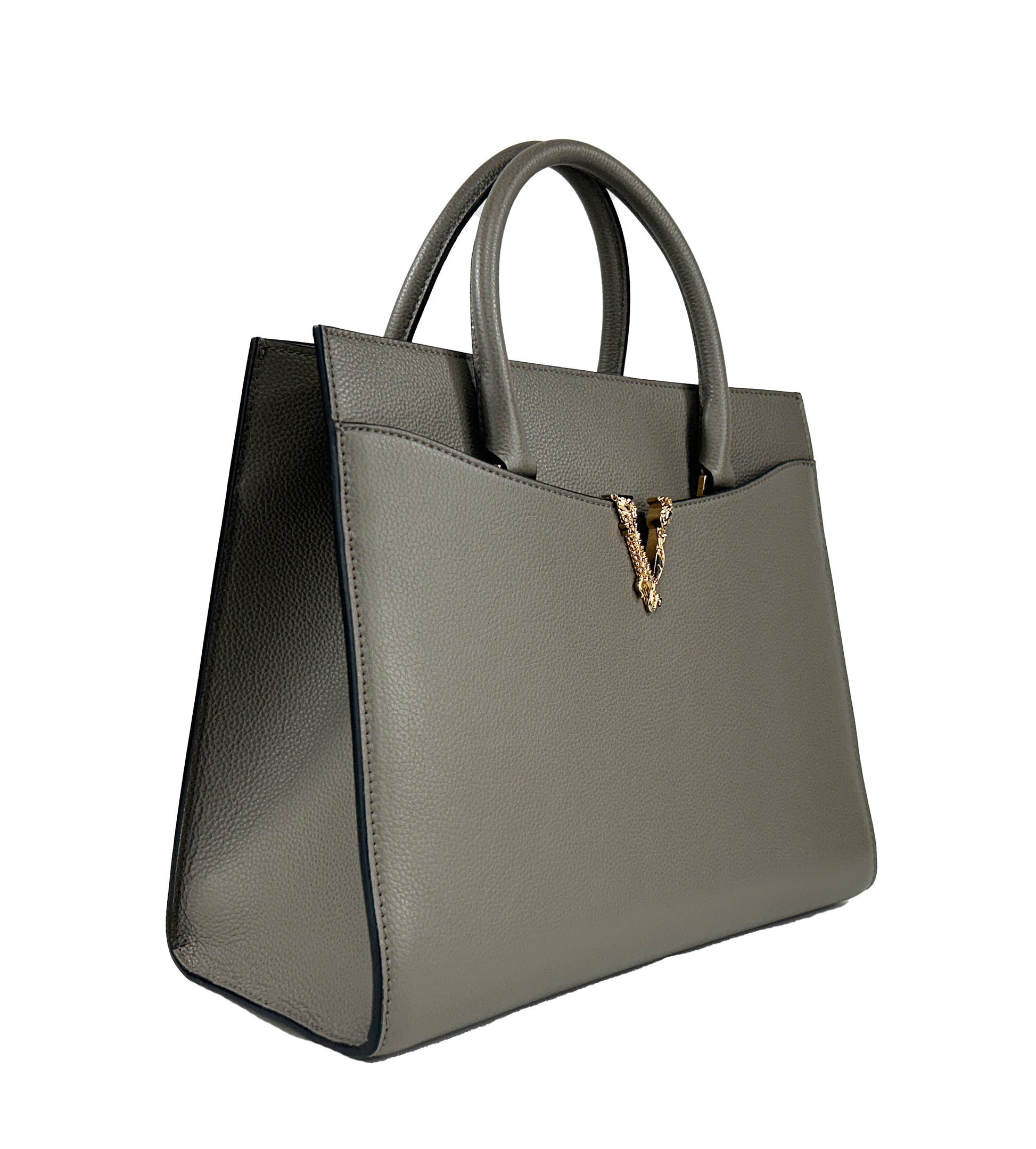 Versace Virtus Large Leather Top Handle Satchel Bag Tote