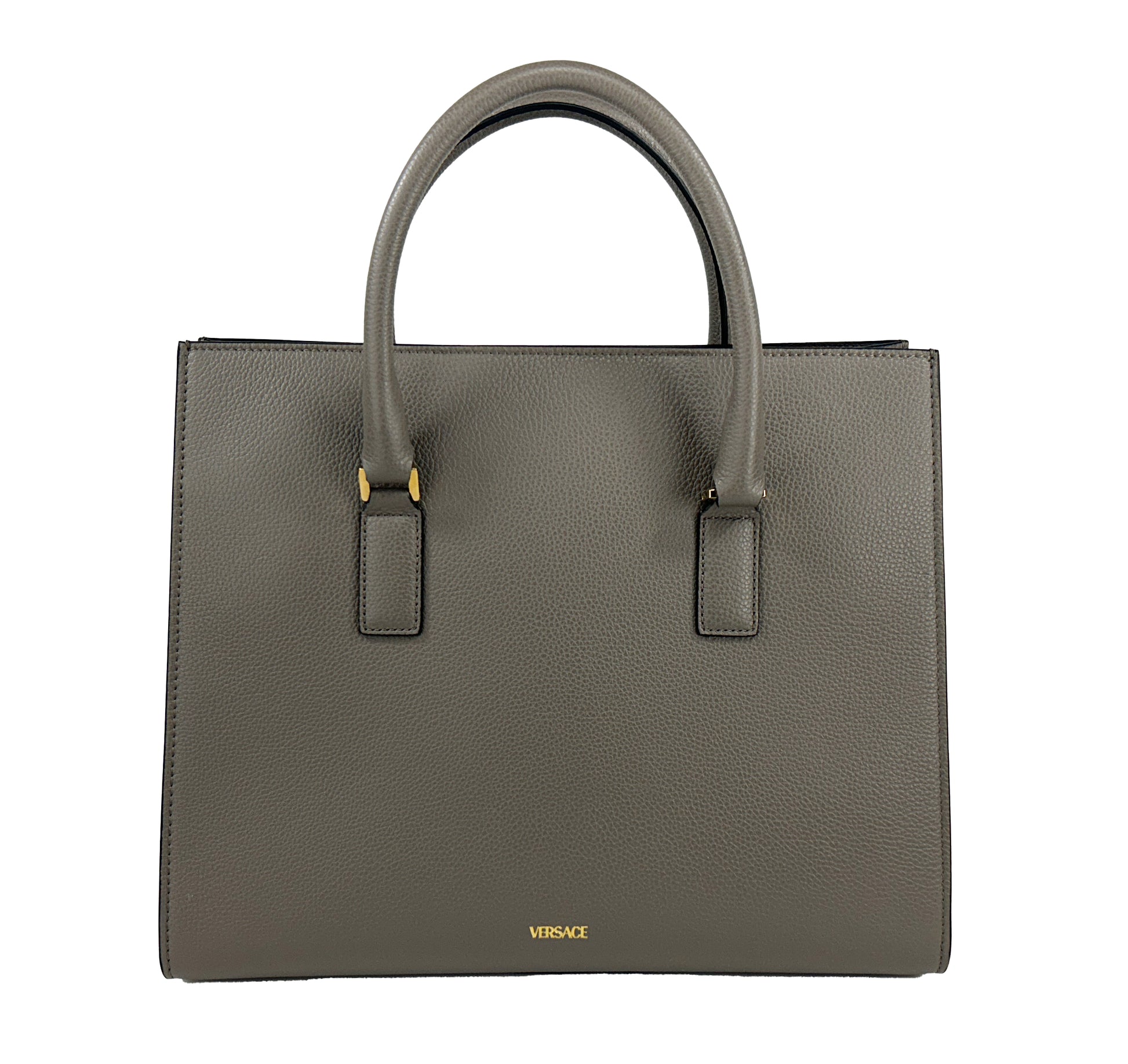 Versace Virtus Large Leather Top Handle Satchel Bag Tote
