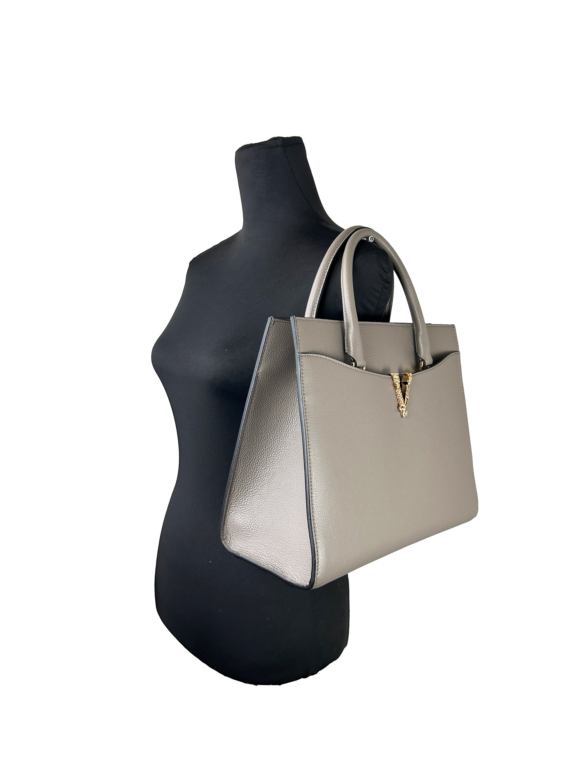 Versace Virtus Large Leather Top Handle Satchel Bag Tote