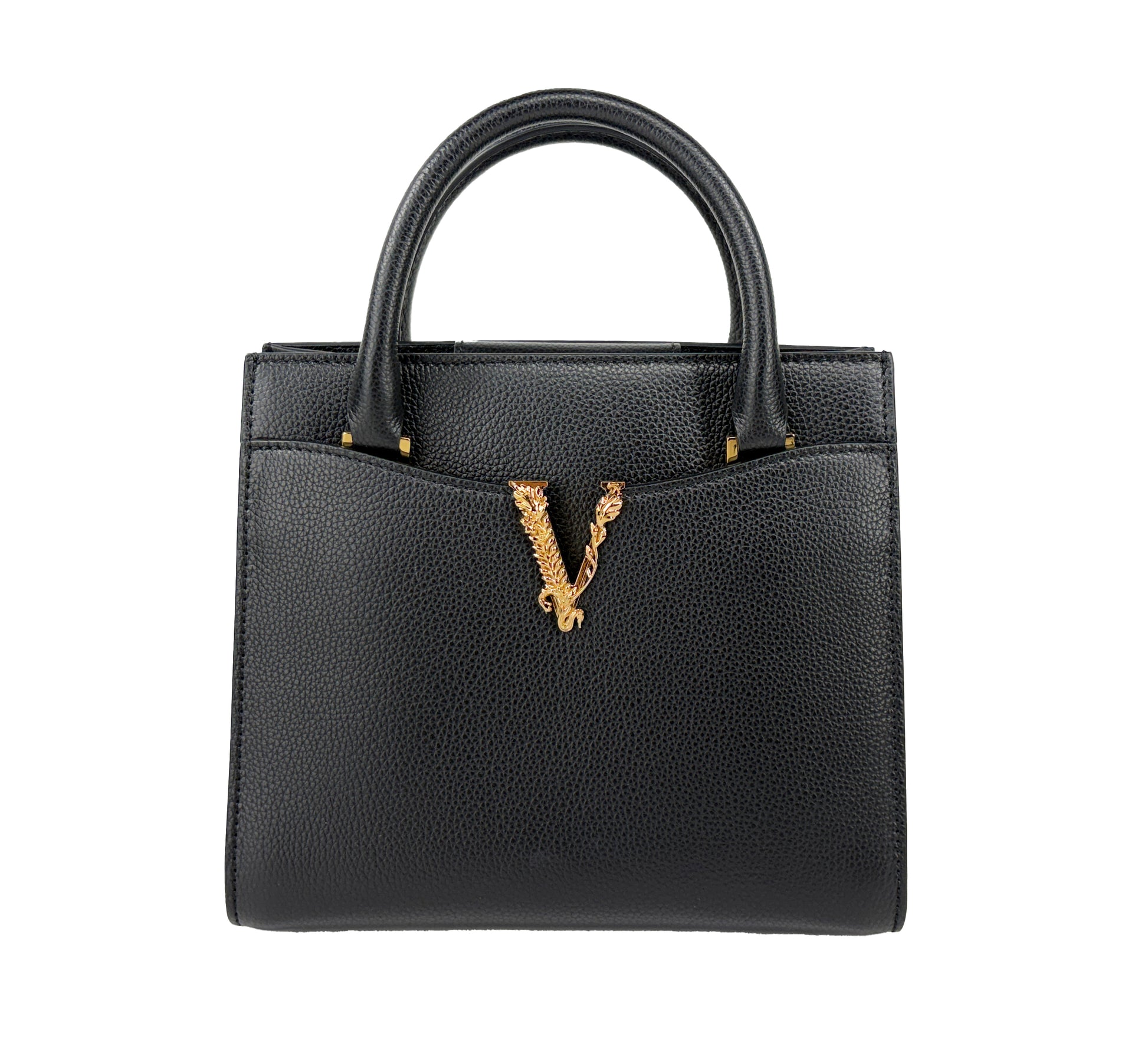 Versace Virtus Small Leather Top Handle Satchel Bag