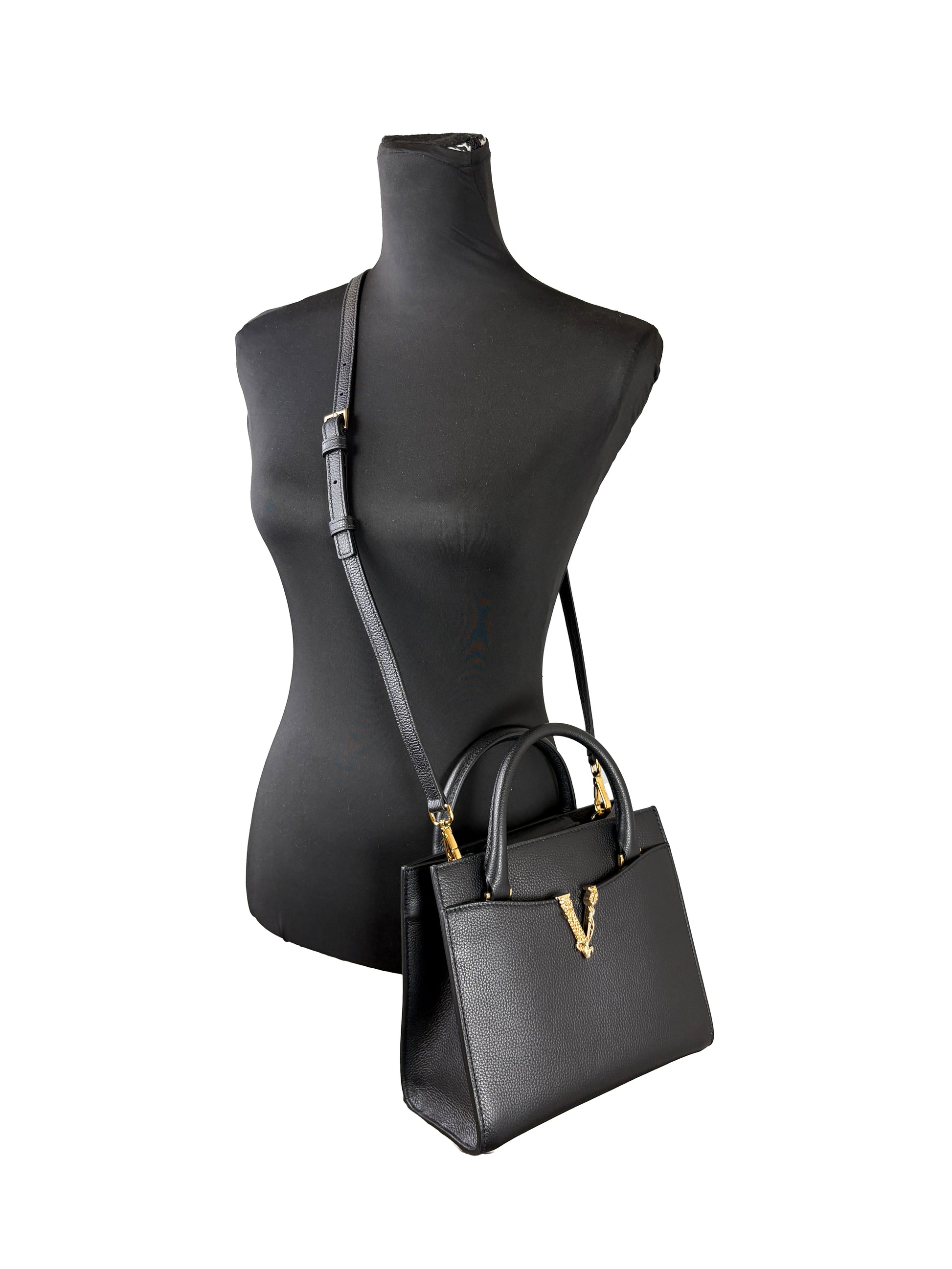 Versace Virtus Small Leather Top Handle Satchel Bag