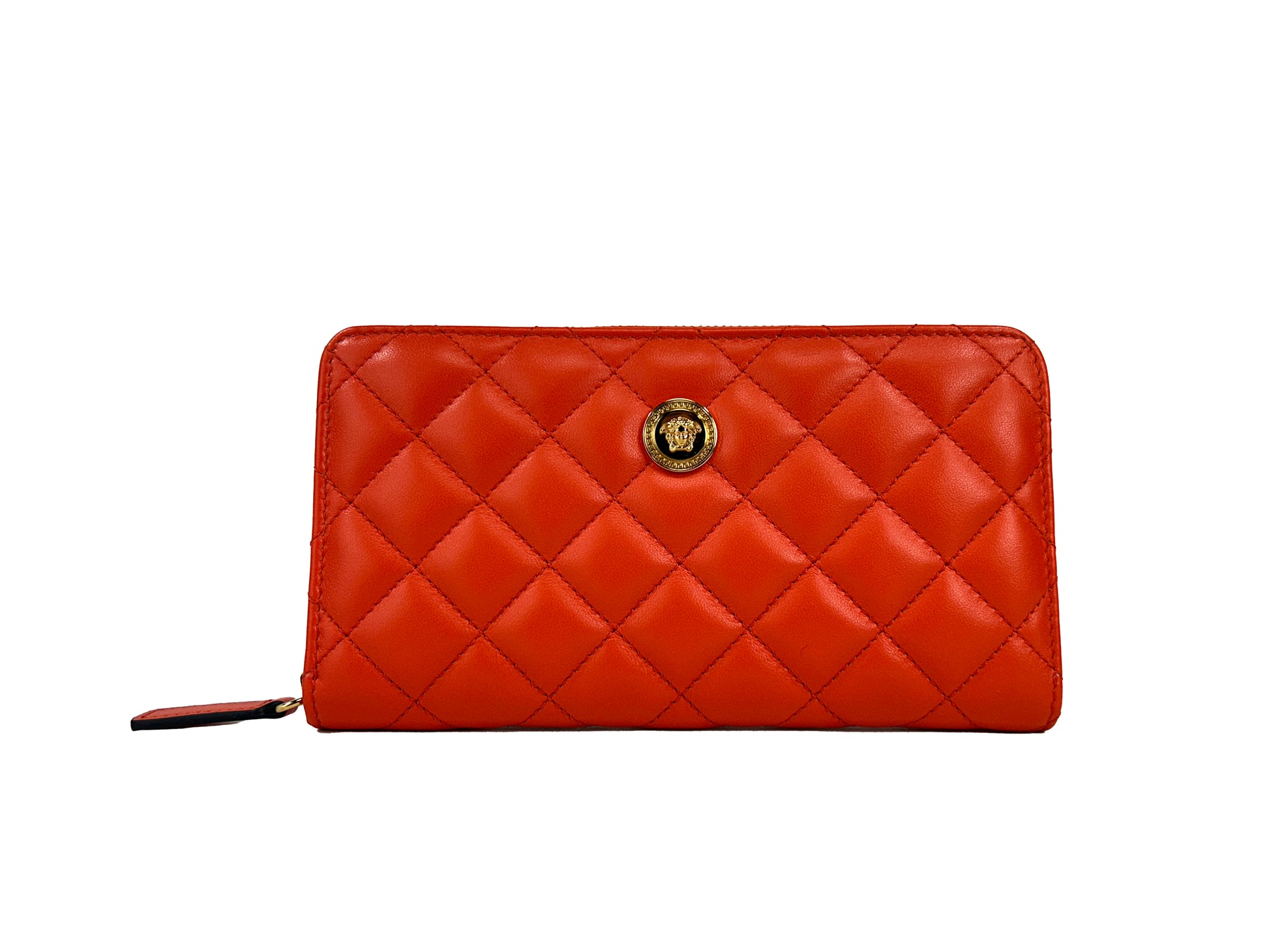 Versace Quilted Leather Continental Clutch Zip Wallet