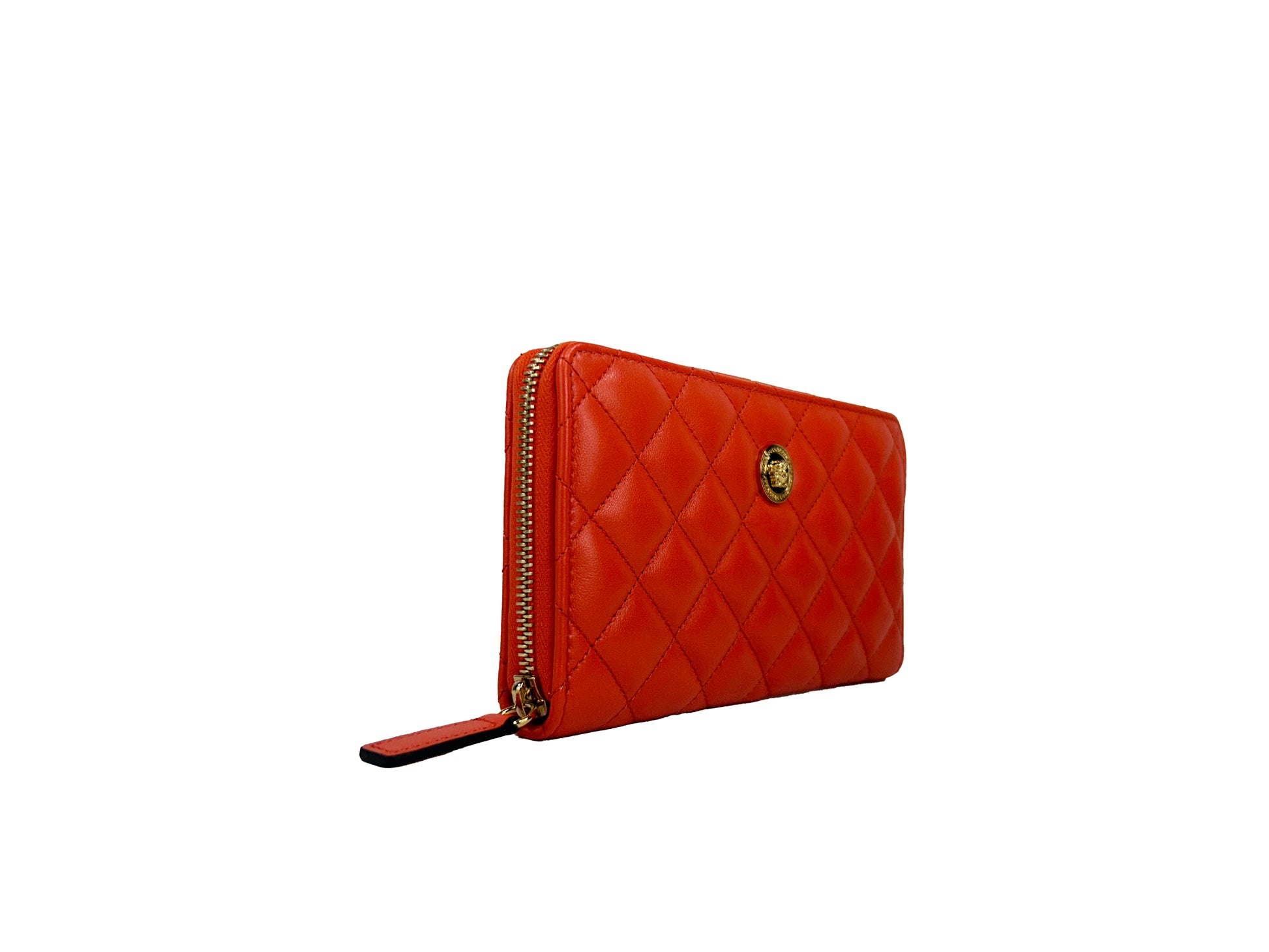 Versace Quilted Leather Continental Clutch Zip Wallet