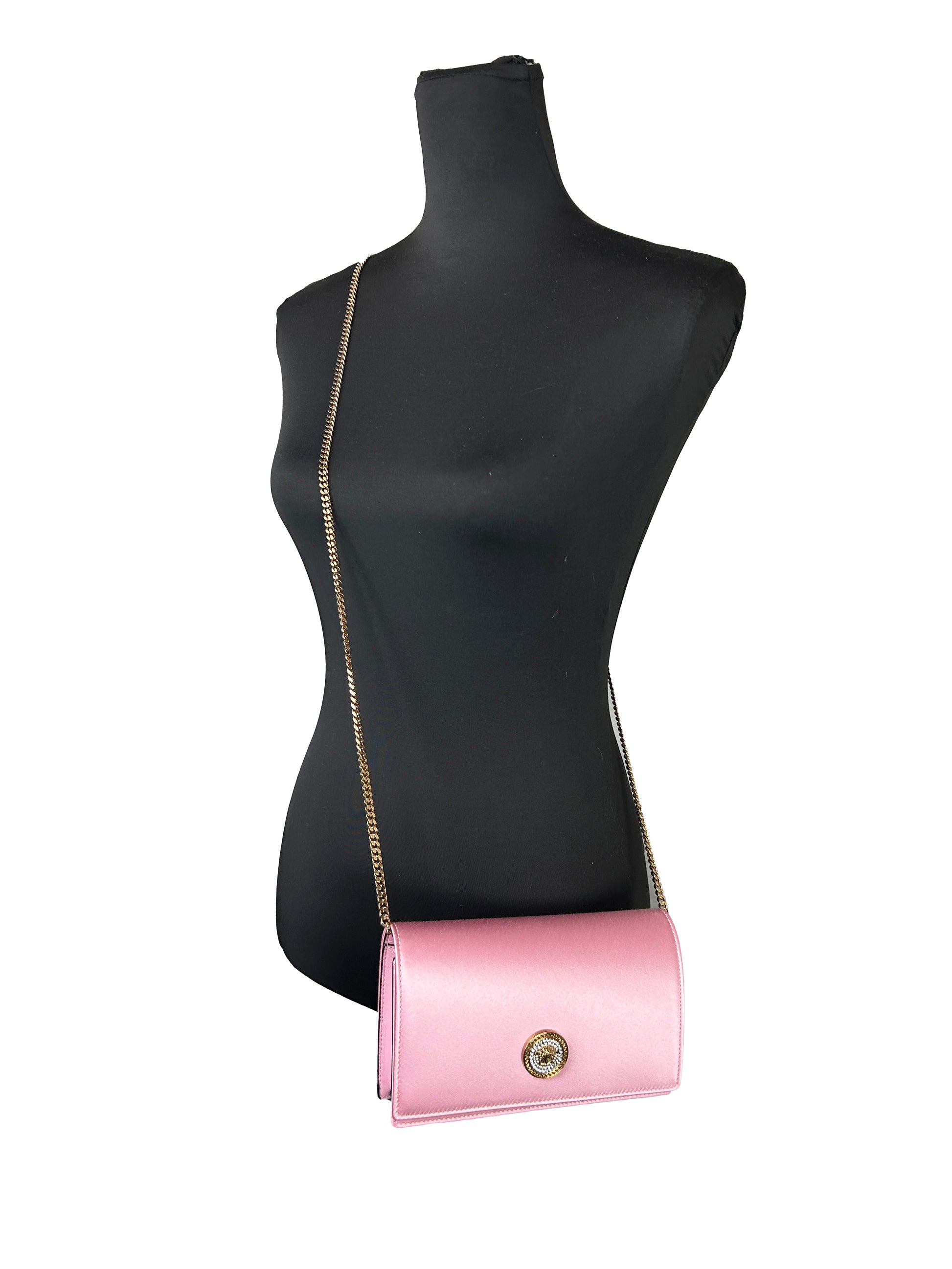 Versace Medusa Crystal Satin Mini Chain Crossbody