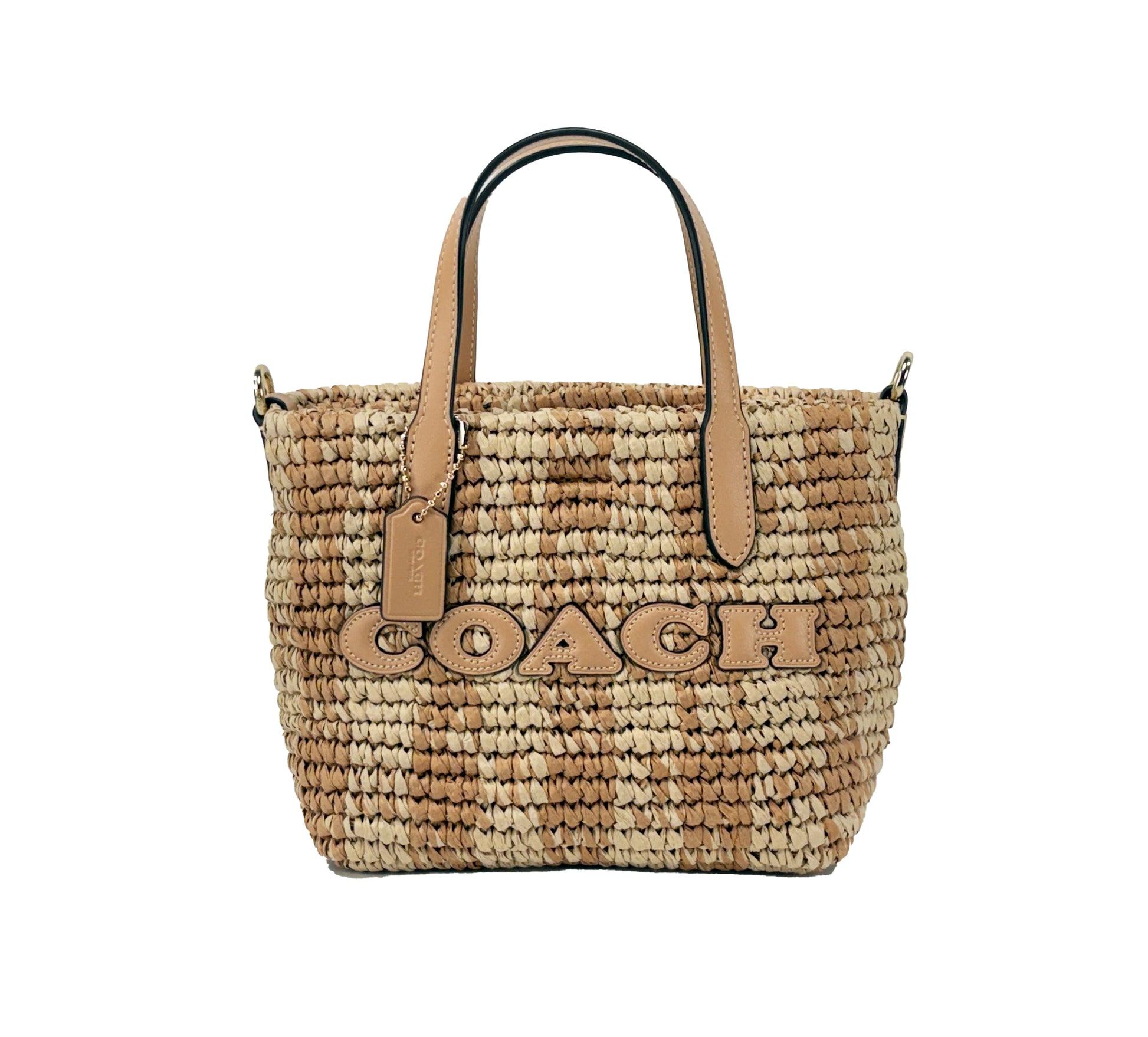 Coach Mini City Gingham Straw Tote Crossbody Bag