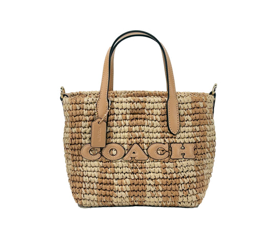 Coach Mini City Gingham Straw Tote Crossbody Bag