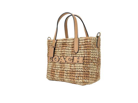Coach Mini City Gingham Straw Tote Crossbody Bag
