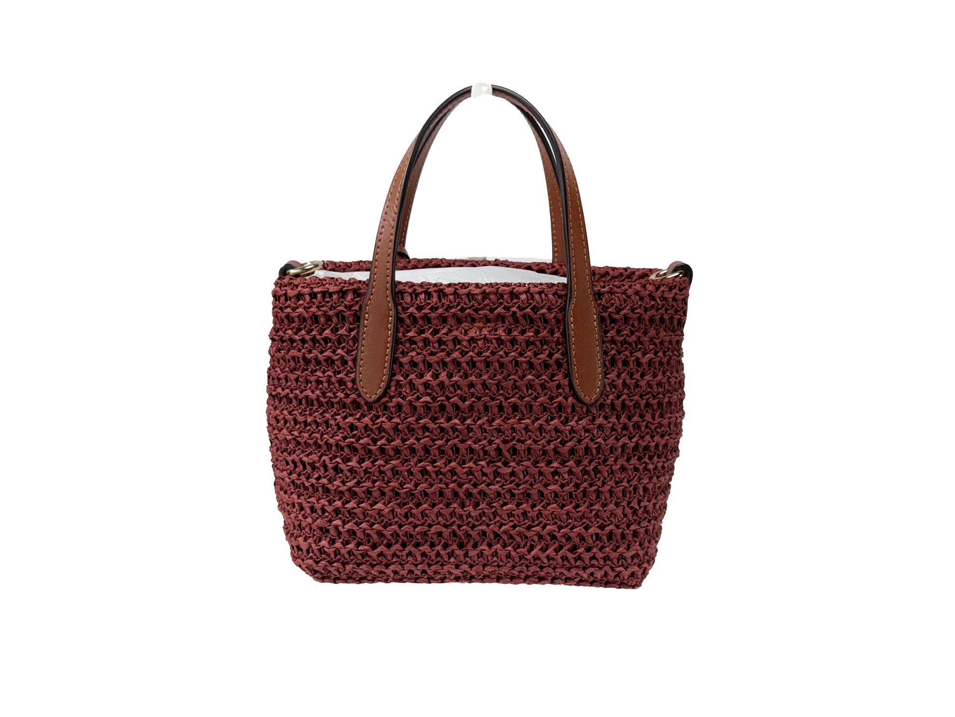 Coach Mini City Gingham Straw Tote Crossbody Bag