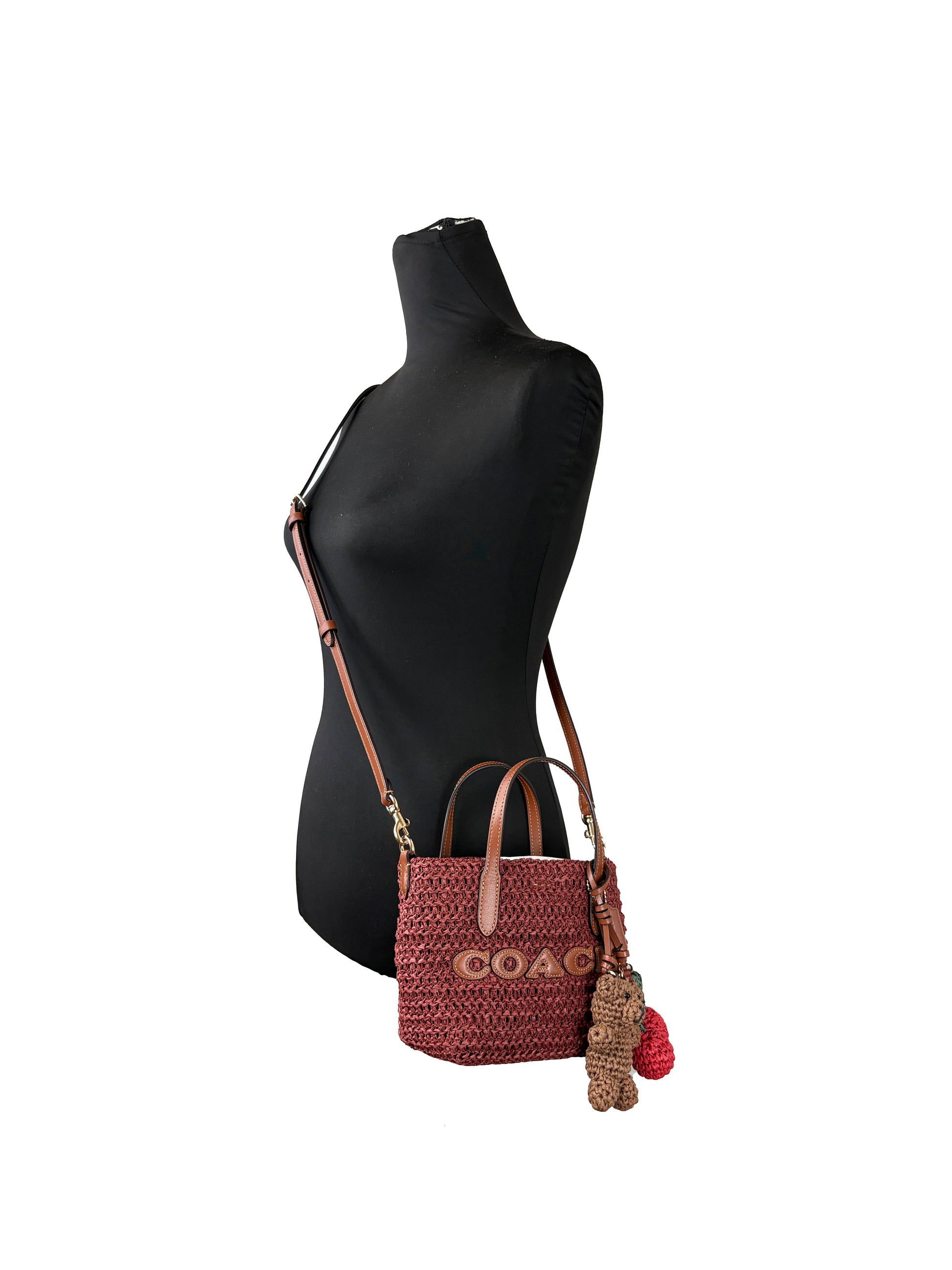 Coach Mini City Gingham Straw Tote Crossbody Bag