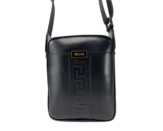 Versace Black Leather Greca Crossbody Bag