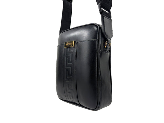 Versace Black Leather Greca Crossbody Bag