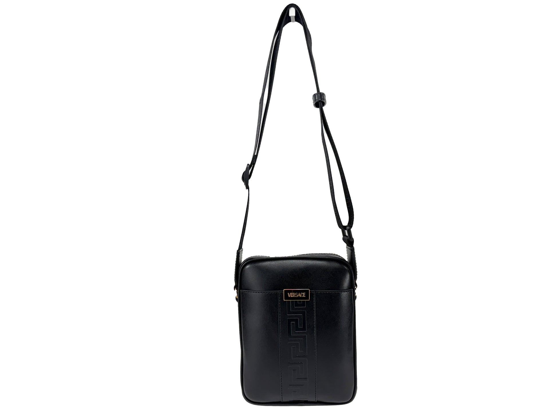 Versace Black Leather Greca Crossbody Bag