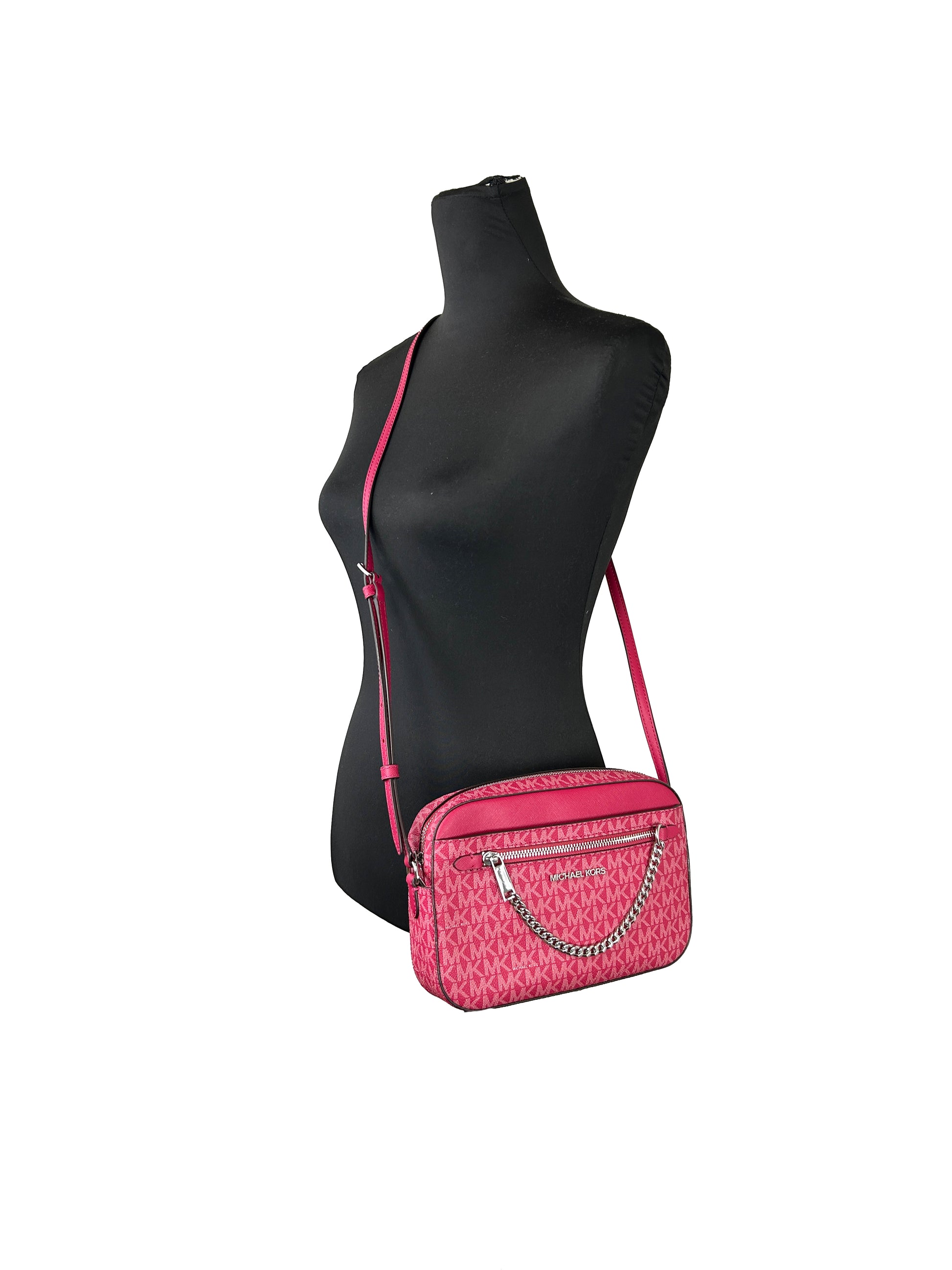 Michael Kors East West Leather Zip Chain Crossbody Bag