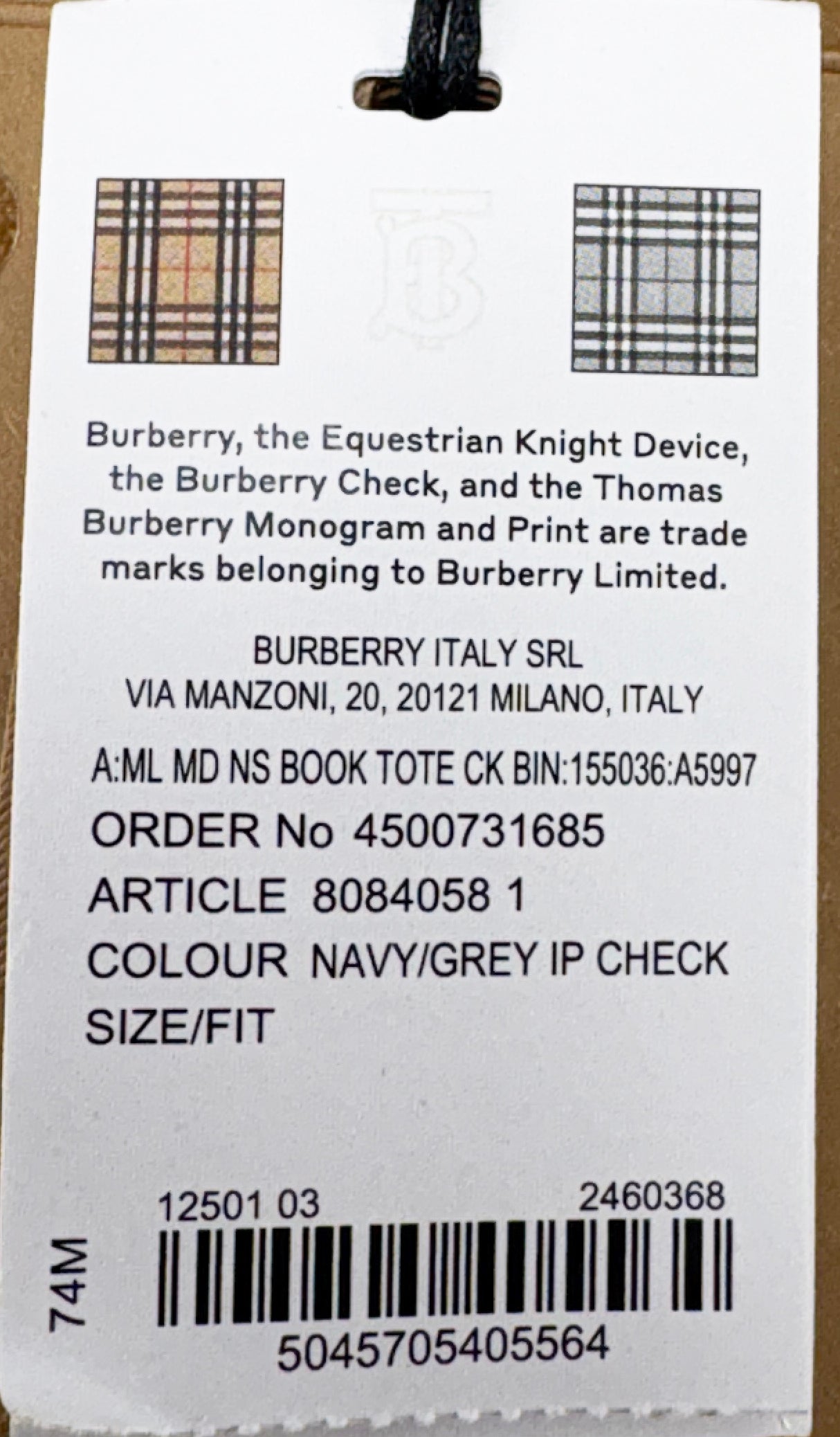 Burberry Medium NS Book Tote Bag Purse