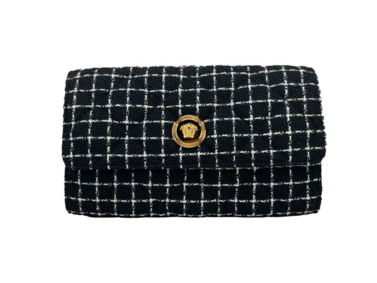 Versace Wallet on a Chain Fabric Black Crossbody Bag
