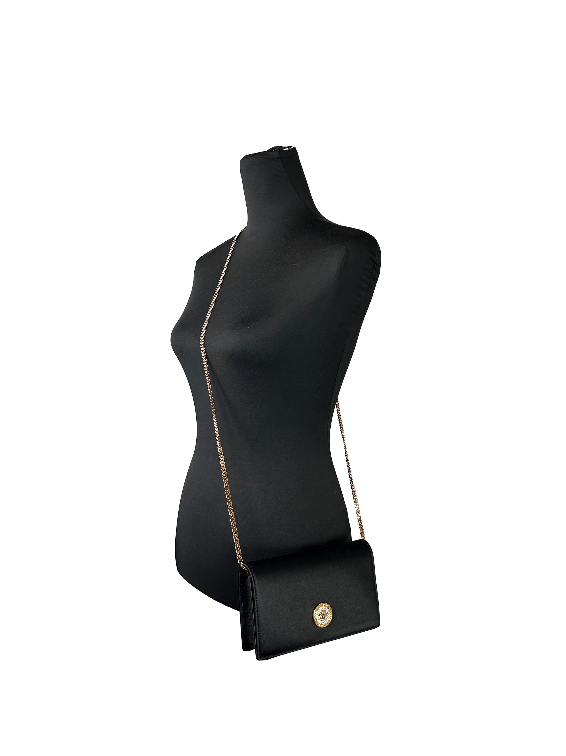 Versace Mini Chain Black Crossbody Wallet Bag