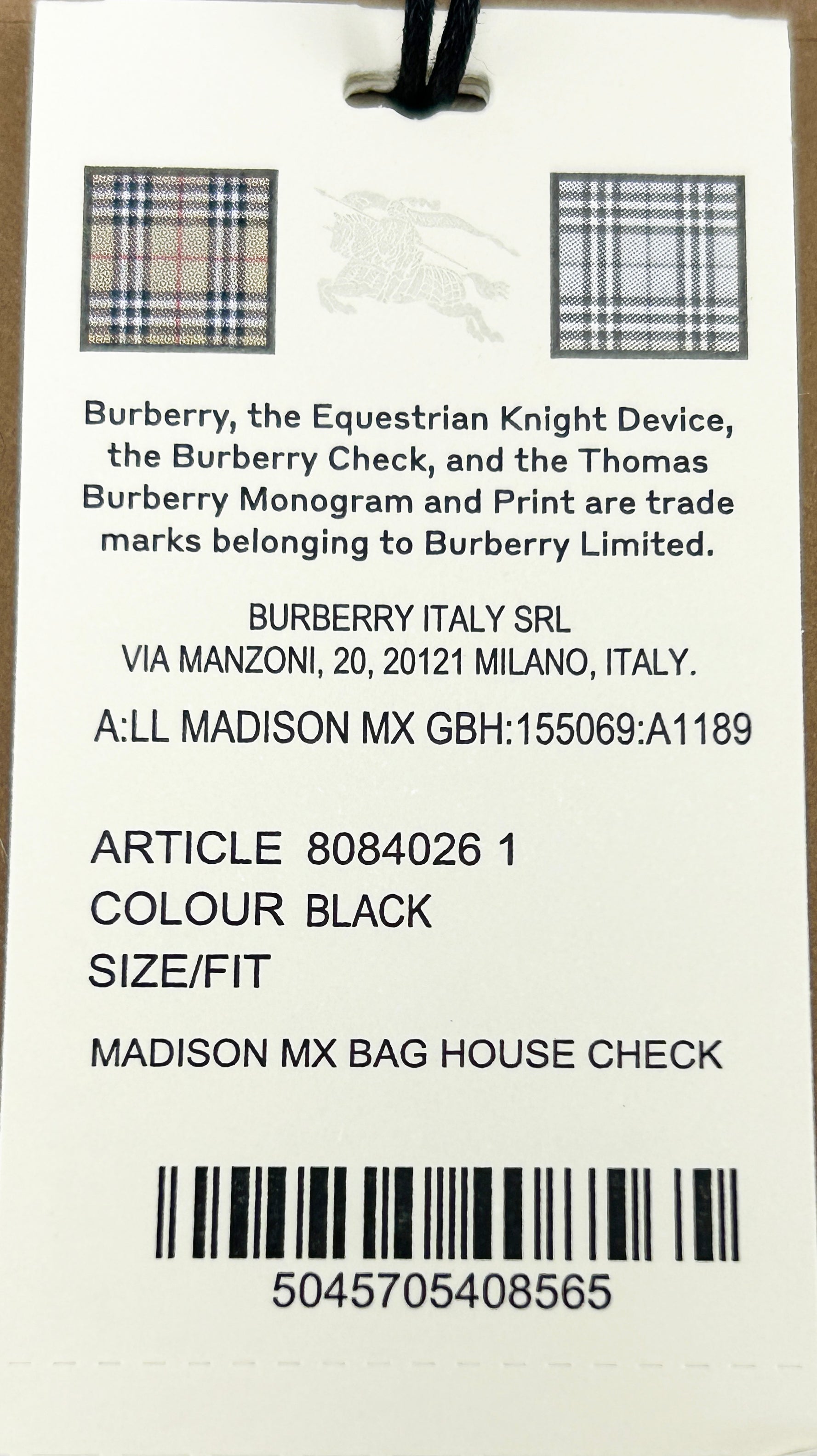 Burberry Small Leather Madison Crossbody Check Bag