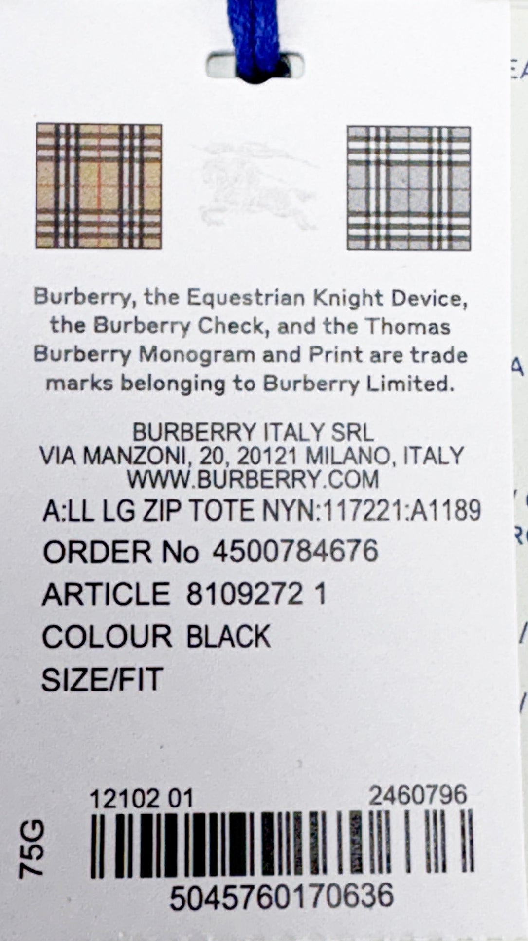 Burberry Nylon Large Zip Tote Shoulder Bag