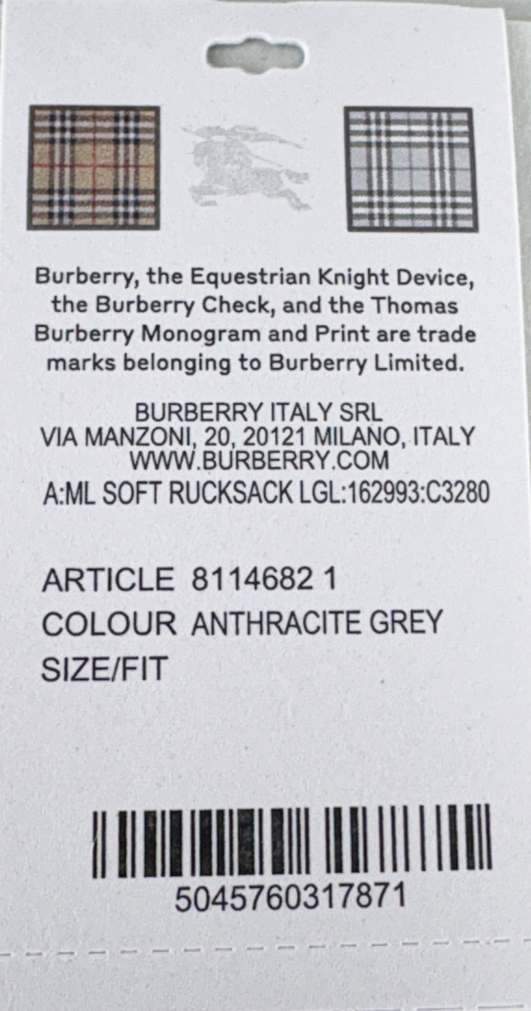 Burberry Large Leather Rucksack Backpack