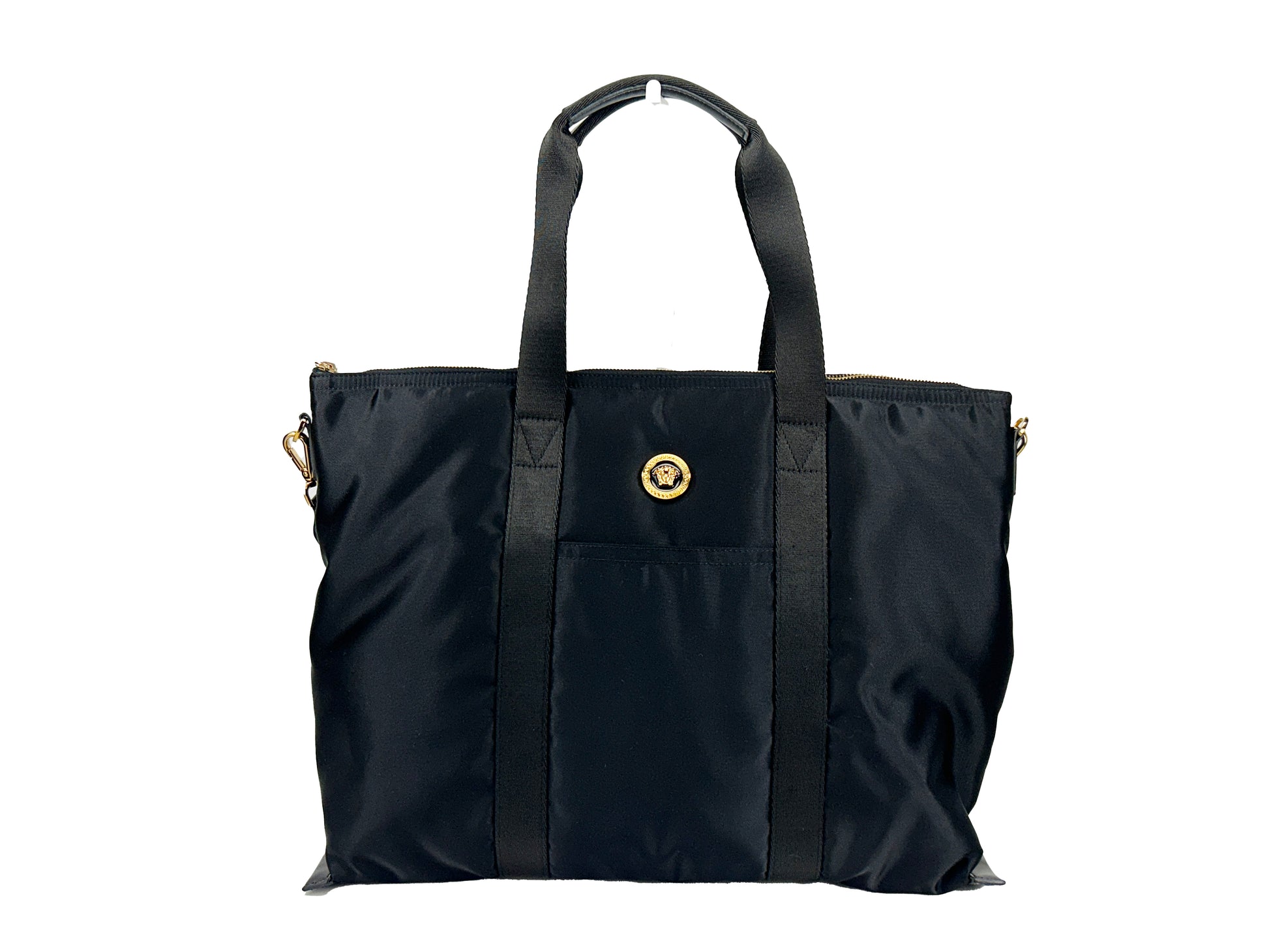 Versace Black Nylon Fabric La Medusa Shoulder Tote Bag