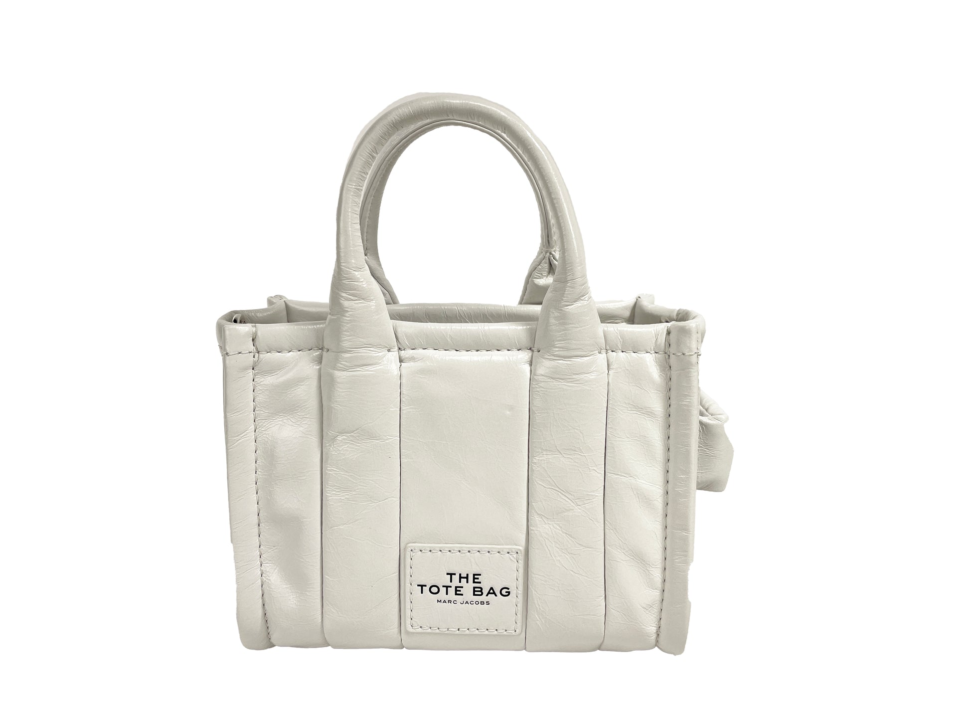 Marc Jacobs The Shiny Crinkle Micro Tote White Leather Crossbody