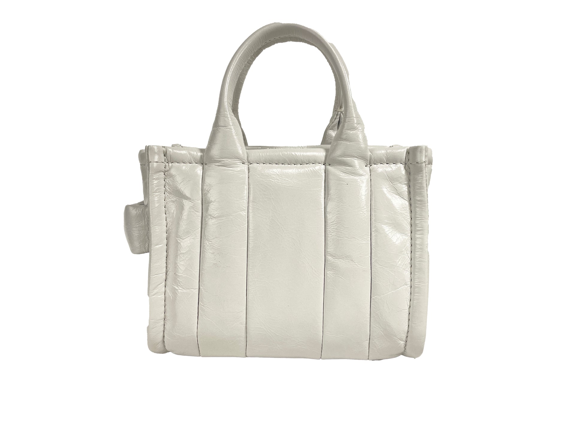 Marc Jacobs The Shiny Crinkle Micro Tote White Leather Crossbody