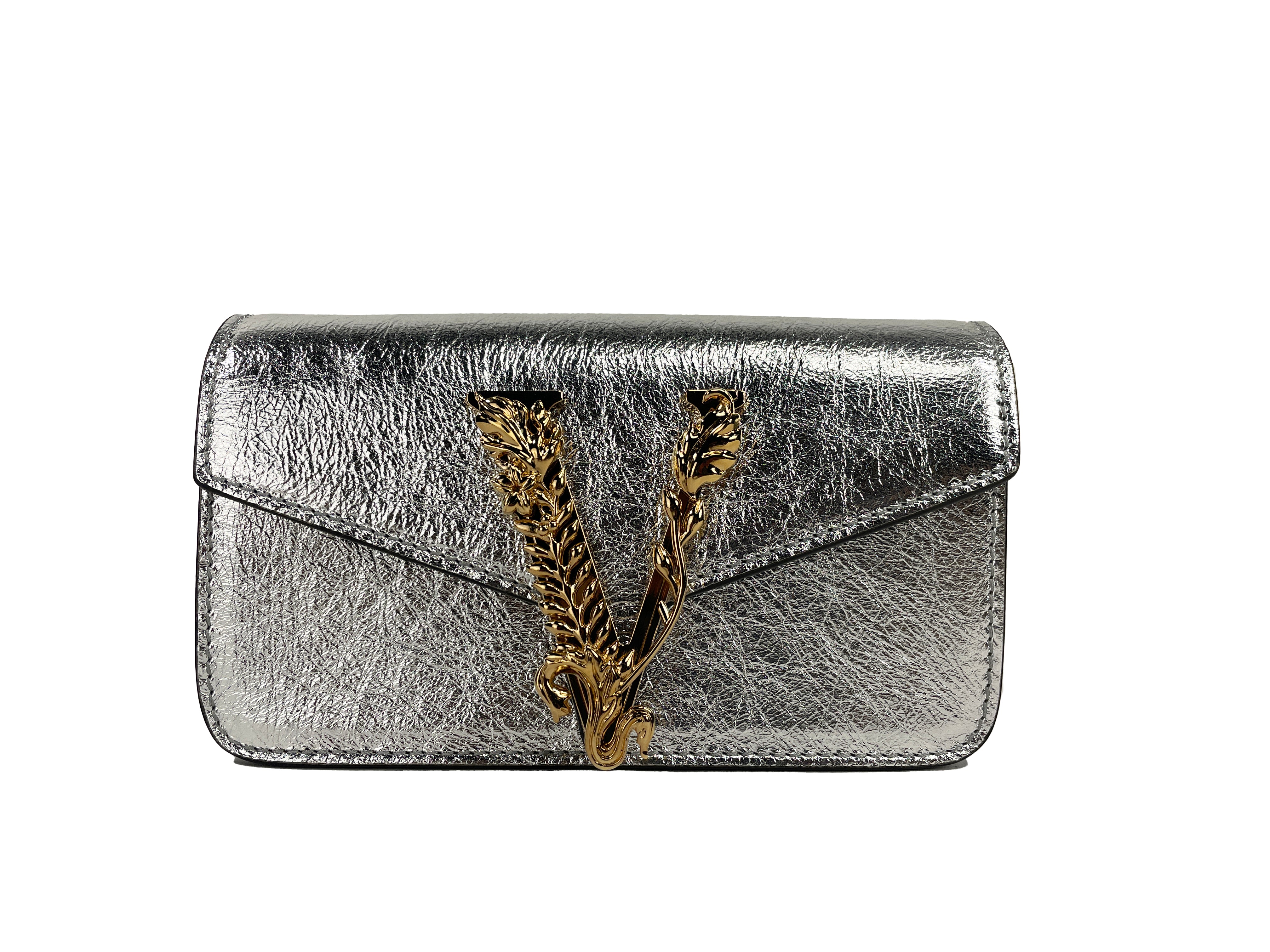 ショルダーバッグ・ポシェット VERSACE Wallet On Chain - Versace - Leather - Silver Versace Metallic Leather Wallet On Chain | Saks Fifth Avenue