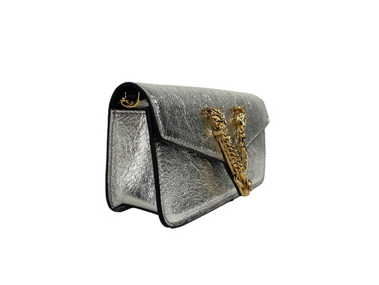 Versace Virtus Leather Silver Mini Chain Crossbody Bag