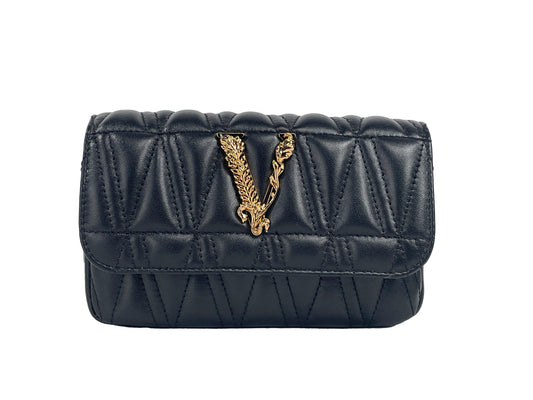 Versace Virtus Leather Black Mini Chain Crossbody Bag